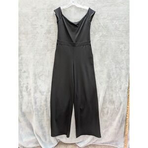 Business Casual Jumpsuit Womens Medium Off Shoulder Black Square Neck Pockets